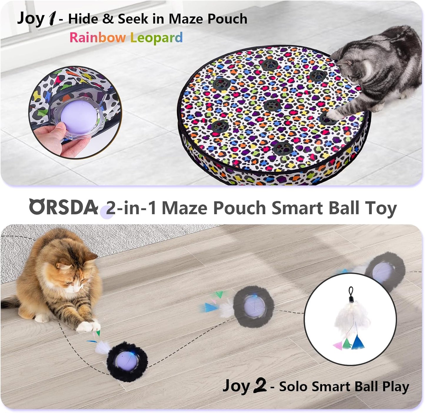 ORSDA Cat Toys, Interactive Activated Moving Ball in 7 Holes Mat, Automatic Fast Rolling Ball, Hide and Seek Toys for Indoor Cats, Exercise Kicker Mouse Catching Game