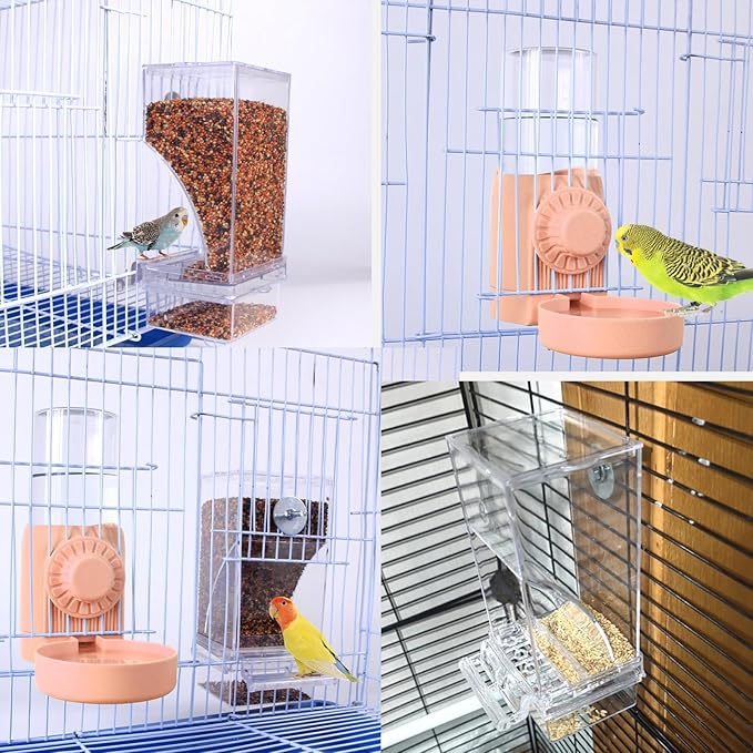 No Mess Bird Feeder Water Dispenser for Cage, Parakeet Cage Accessories, Bird Cage Feeder Waterer for Parrots Cockatiel Canary Budgies Finches (Feeding Door Over 3.15x3.15 inch)