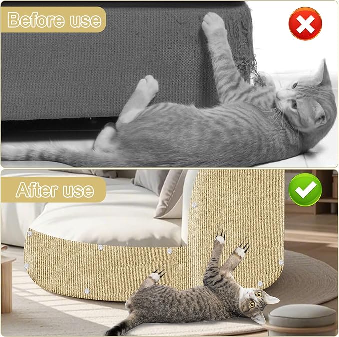 Cat Scratch Mat,118.5"x15.9" Trimmable Self-Adhesive Cats Scratch Carpet,Couch Protector from Cats Claw, Cat Scratch Furniture Protector, Indoor Furniture Protection for Chair, Wall, Sofa (Beige)