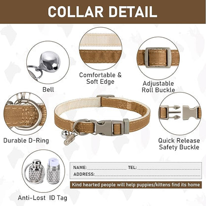 GAMUDA Small Pet Harness Collar and Leash Set, Step in No Chock No Pull Linen Fabric Soft Mesh Dog Vest Harnesses Reflective for Dogs Puppy Cats Kitten Rabbit (Brown, XL)