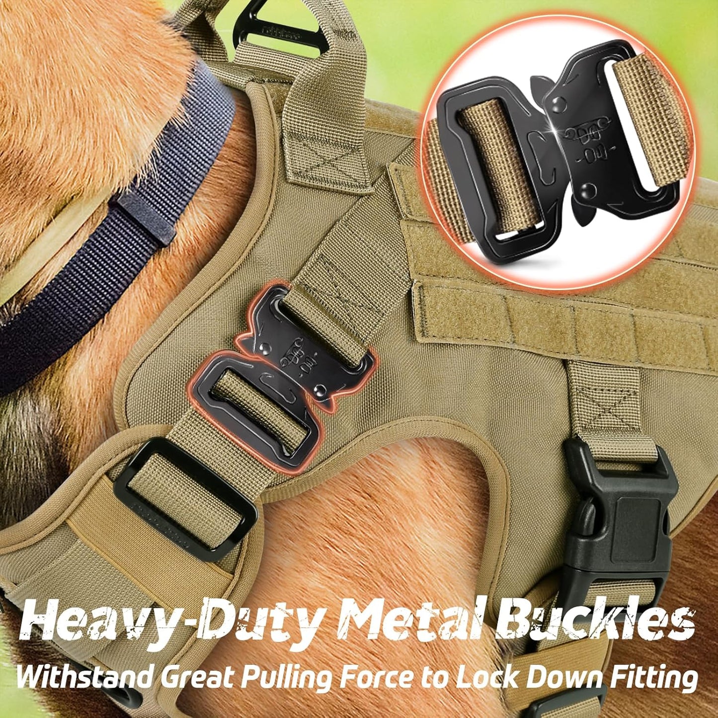 rabbitgoo Tactical Dog Harness for Large, Heavy Duty Pet Harness with Handle, No-Pull Service Vest Large Breed, Adjustable Military Dog Vest for Training Hunting Walking, Brown, XL