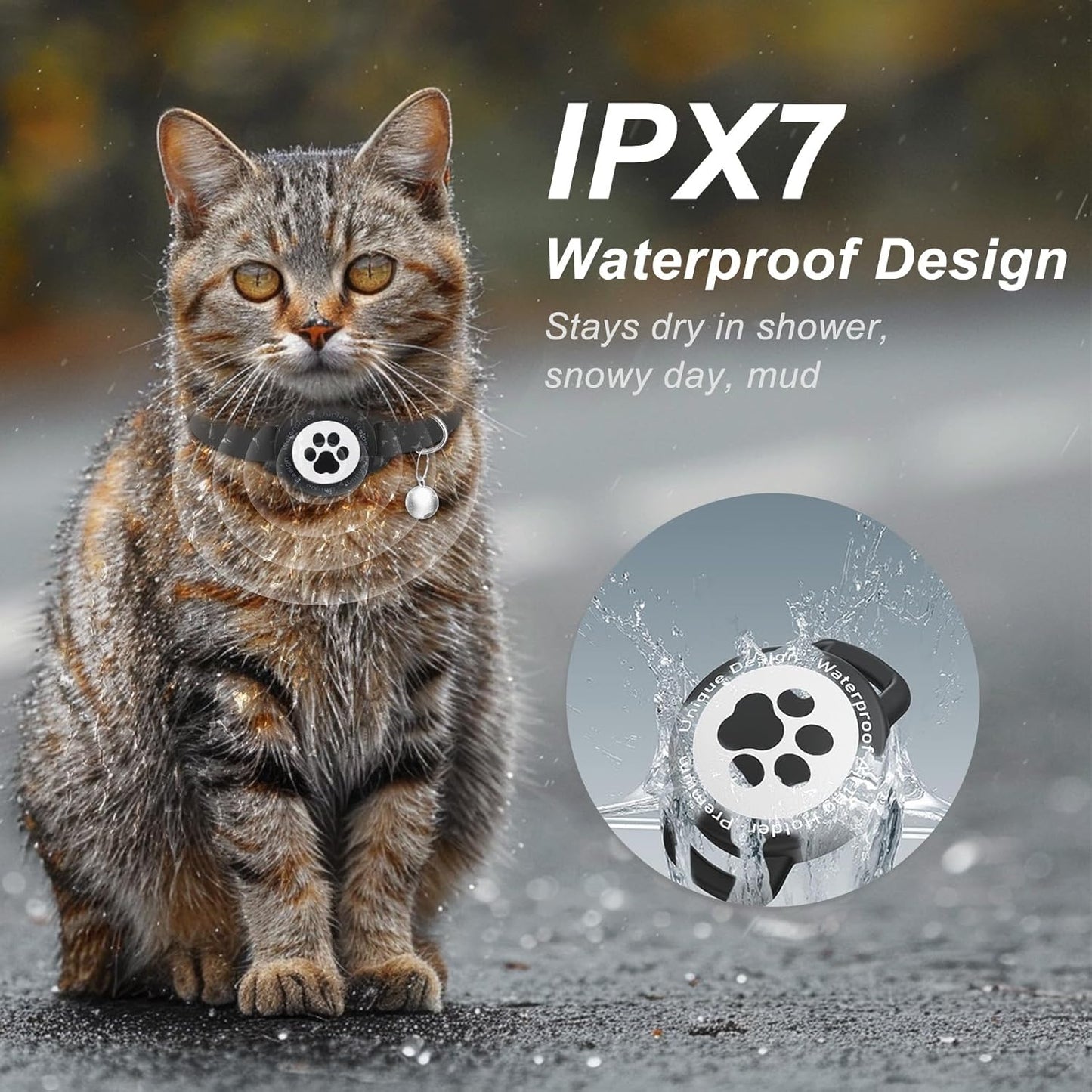 Airtag Cat Collar, Stretchy Kitten Collar with Apple Air Tag Holder, Lightweight and Comfortable, Ultra Elastic GPS Cat Collars for Cats Kittens and Puppies, 8-12.5 Inch, Black