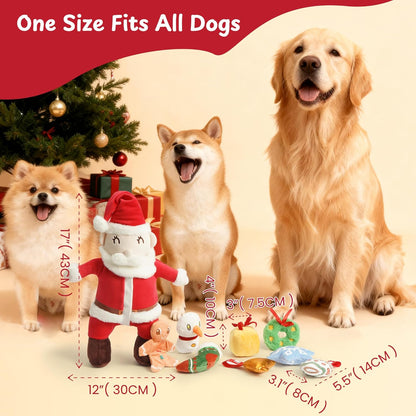 Nocciola Hide and Seek Christmas Santa Dog Toys: 9 Packs Vacation Gifts Funny Plush Stuffed Squeaky Crinkle Durable Chew Toys for Small Medium Large Breed