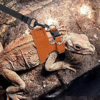 3 Sizes Leash for Bearded Dragon,Bearded Dragon Leash and Harness Set,Adjustable Soft Leather Lizard Harness for Reptile, Squirrel, Rat, Small Animal Walking Vest (Brown)