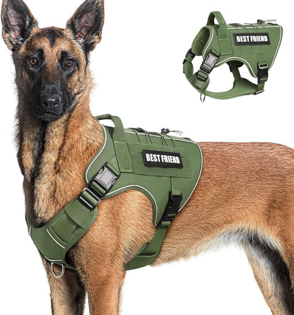 Tactical Dog Harness for Large Dogs,No Pull Military Dog Vest with Handle,Reflective Heavy Duty Pet Harness for Walking Hiking Training Green L