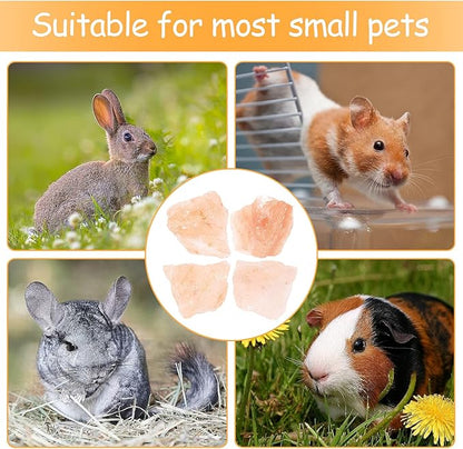 4 Pack Himalayan Small Pets Lick Salt Block on Rope- Natural Small Animal Mineral Salt Chew Toys with Rope, Small Pet Chew Treat Supplies for Guinea Pig Rabbits Bunny Ferrets