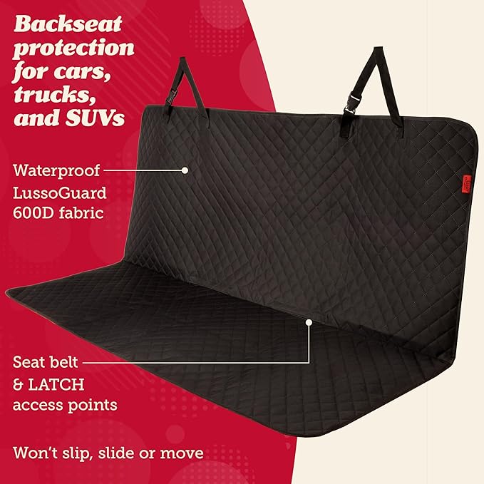 Lusso Gear Dog Blanket for Car - Universal Fit, Black - Waterproof & Non-Slip Back Seat Protector Blanket for Trucks & SUVs - Pet Seat Cover for Dogs