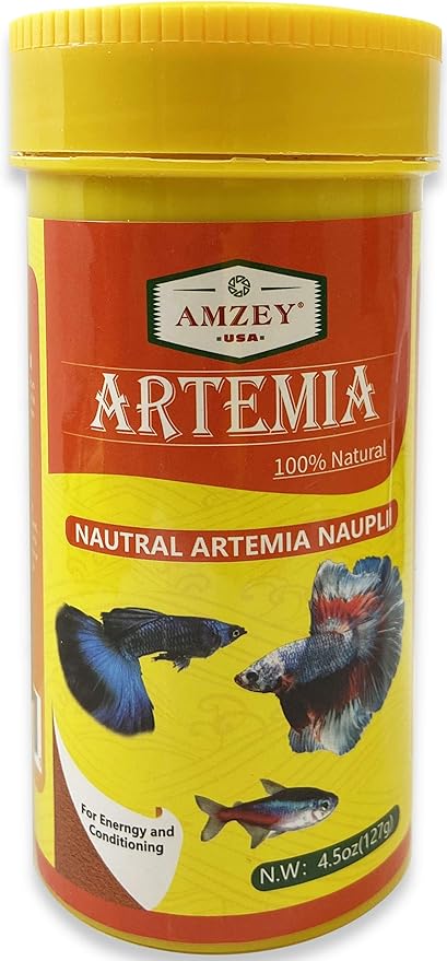Amzey 4.5 oz Decapsulated Brine Shrimp Egg (Non-Hatching)-100% Natural Decapsulated Artemia Nauplii, High Protein Food Source for Live Fish, Baby Fish, Freshwater and Marine Fish, Golden Fry, Corals
