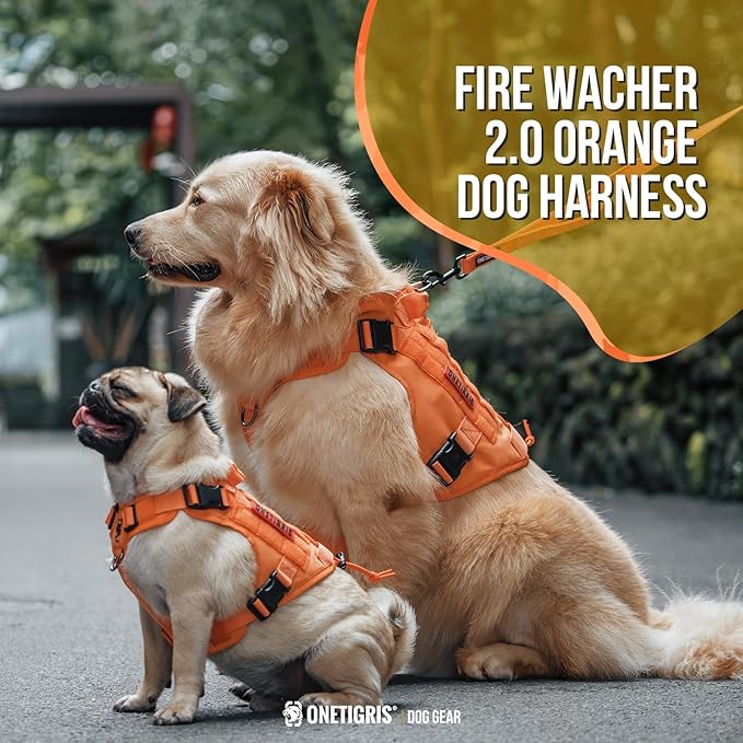 OneTigris Tactical Dog Harness Vest,No-Pull Service Dog Vest with Hook & Loop Panels,Adjustable Dog Vest Harness for Walking Hiking Training(Orange,M)
