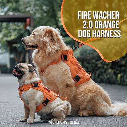 OneTigris Tactical Dog Harness Vest,No-Pull Service Dog Vest with Hook & Loop Panels,Adjustable Dog Vest Harness for Walking Hiking Training(Orange,M)