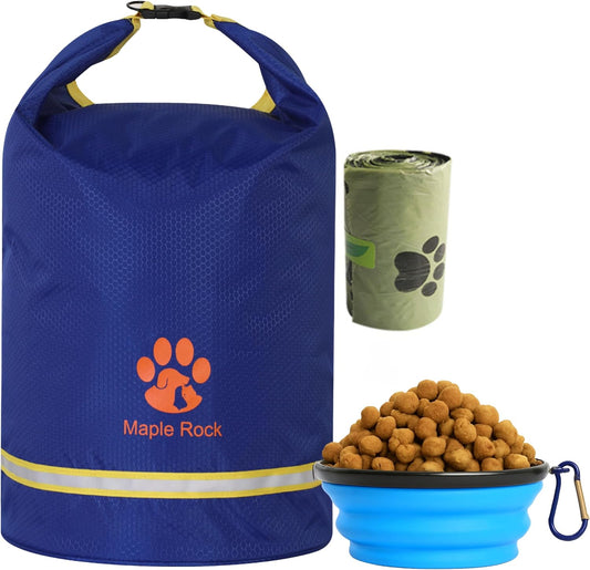 Dog Food Travel Bag - 84 Cups/26 lbs Capacity | Leak-Proof, Water-Resistant Dog Food Storage Container for Travel, Camping, RV & Outdoor | Collapsible, Easy-to-Clean Kibble Bag (Blue)