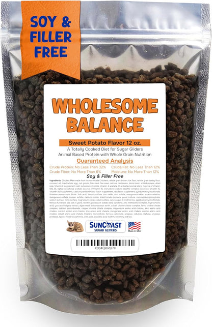 Wholesome Balance Food - Complete Nutrition with High Animal Protein, Calcium, Vitamins & Minerals, Premium Dense Food for Sugar Gliders and Small Animals - Sweet Potato, 12 oz