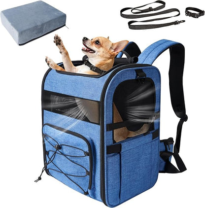 Dog Carrier Backpack for Small Dogs – Breathable and Comfortable Pet Travel Bag with, Safety Buckle and Adjustable Straps, Ideal for Hiking and Outdoor Adventures, Elevated Pad, Blue