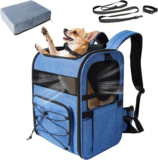 Dog Carrier Backpack for Small Dogs – Breathable and Comfortable Pet Travel Bag with, Safety Buckle and Adjustable Straps, Ideal for Hiking and Outdoor Adventures, Elevated Pad, Blue