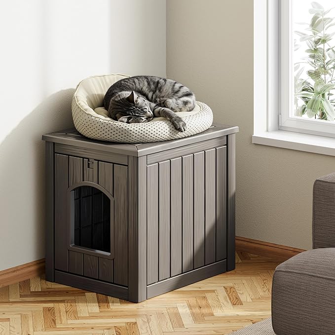 KAMABOKO Outdoor Cat House, Weatherproof PP Plastic Cat Shelter for Indoor & Outdoor Use, Durable All-Season Pet House for Feral & Stray Cats, Gray