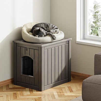 KAMABOKO Outdoor Cat House, Weatherproof PP Plastic Cat Shelter for Indoor & Outdoor Use, Durable All-Season Pet House for Feral & Stray Cats, Gray