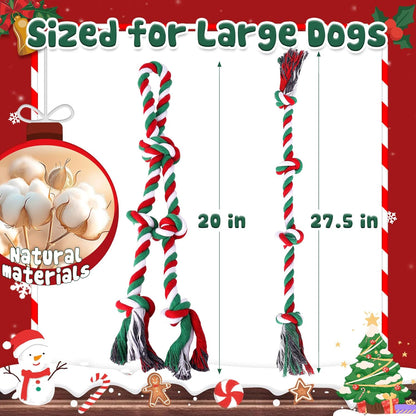 Heavy Duty Christmas Dog Rope Toys for Aggressive Chewers- Tough Tug of War & Chew Toys for Large, Medium & Small Dogs, 5 Pack Including 2 Ropes & 3 Supplies