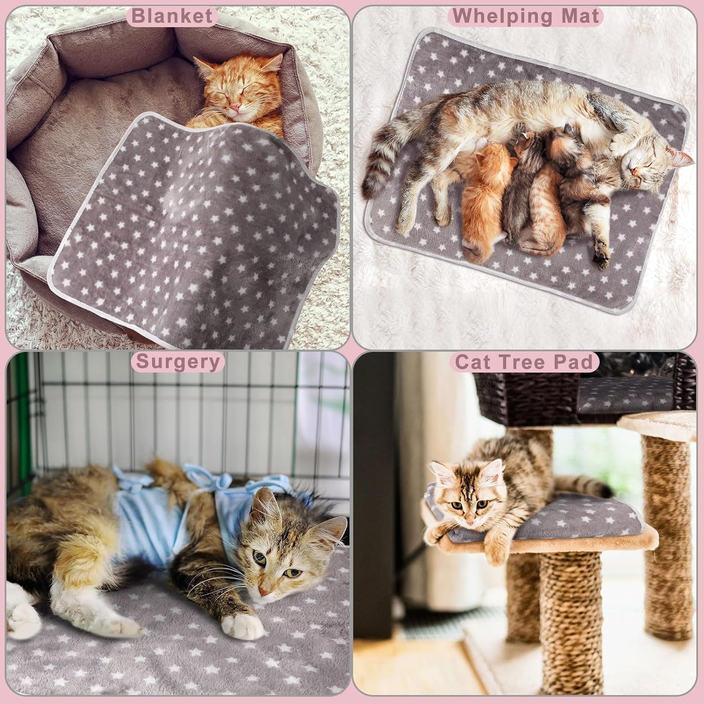 2 Pcs Large Self Warming Cat Pad Self Heating Cat Mat Bed Dog Crate Pet Blankets Thermal Heated Bed Mat for Outdoor Indoor Newborn Kittens Puppies Dog(Small Star,24 x 18)