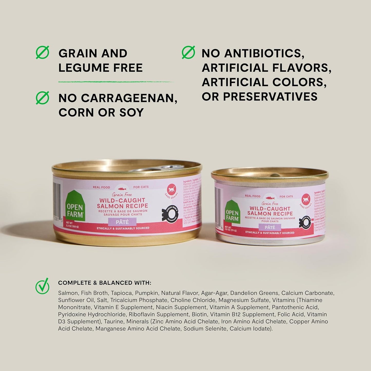 Open Farm Canned Cat Food, Pate for Complete & Balanced Nutrition, Grain Free and Legume-Free Wet Cat Food, Salmon Recipe, 5.3oz Cans (Case of 12)