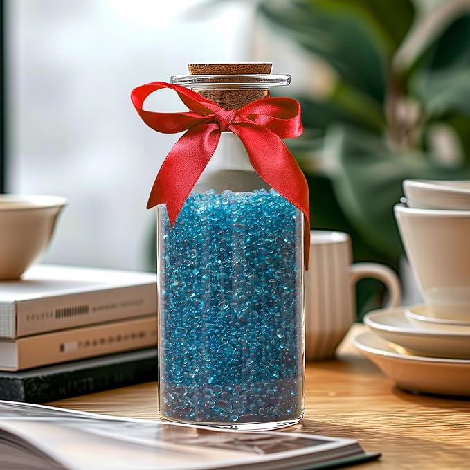 T4U Fish Tank Gravel 2 LB, Tumbled Small Rocks for Aquarium, Glass Beads for Vases, Succulent Rocks for Plants, Aquarium Gravel Decorative Pebbles for Terrarium Crafts Vase Filler, Blue