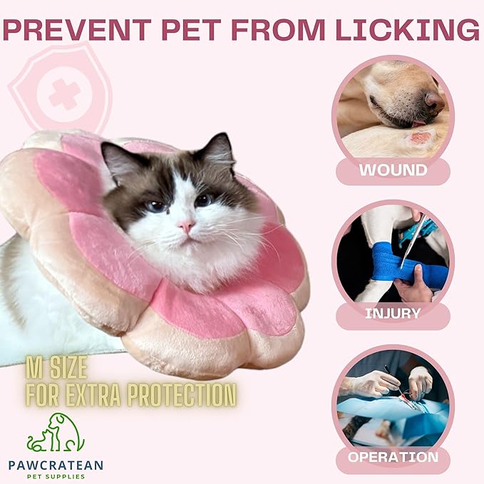 Adjustable Comfy Flower Style Elizabeth Collar for Cats Puppies Soft Recovery Cone Pet Protective Neck Collar (Pink, Medium)
