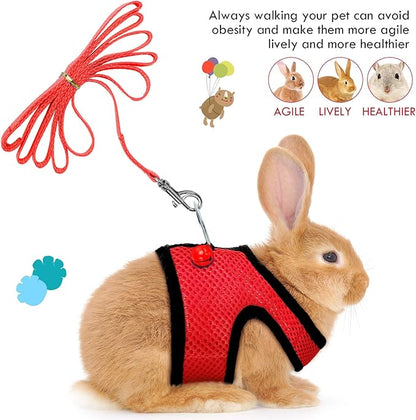 SATINIOR 2 Pieces Guinea Pig Clothes Baby Ferret Rats Hamster Soft Mesh Harness Leash Vest Set with Bell for Guinea Pigs, Hamster, Ferret, Rabbit, Chinchilla and Similar Small Animals(Black, Red,S)