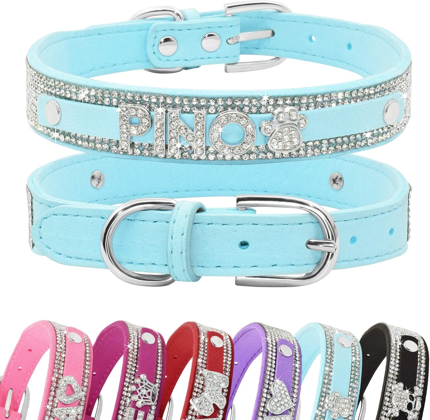 Crystal Dog Collar Personalized with Bling Name,Custom Sparkling Rhinestones Dog Collar for Small Medium Large Dog (XS,Blue)