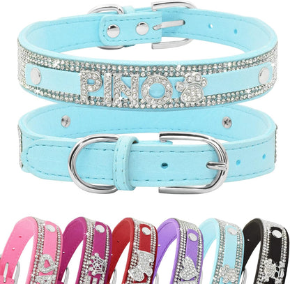 Crystal Dog Collar Personalized with Bling Name,Custom Sparkling Rhinestones Dog Collar for Small Medium Large Dog (XS,Blue)