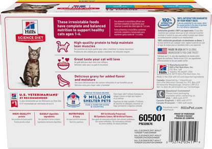 Hill's Science Diet Adult 1-6, Adult 1-6 Premium Nutrition, Wet Cat Food, Variety Pack: Tuna, Chicken, Ocean Fish Stew, 2.8 oz Pouch Variety Pack, Case of 12