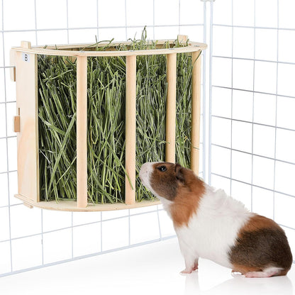 Guinea Pig Hay Feeder Wooden Rabbit Hay Feeder Big Volume Bunny Hay Holder Hanging Hay Rack with Instructions Guinea Pig Cages Accessories for Chinchilla and Ferret, Rabbit Cage Accessories