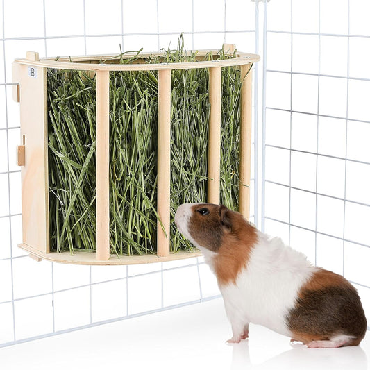 Guinea Pig Hay Feeder Wooden Rabbit Hay Feeder Big Volume Bunny Hay Holder Hanging Hay Rack with Instructions Guinea Pig Cages Accessories for Chinchilla and Ferret, Rabbit Cage Accessories