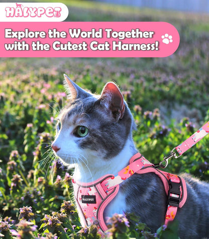 Halypet Cat Harness and Leash Set[MAX Safety 4th-Gen] Cute Escape Proof Vest Harness for Girl&Boy Cat Walking, Comfortable Adjustable Leash and Reflective Strips for Outdoor Kitten, XS Pink Unicorn