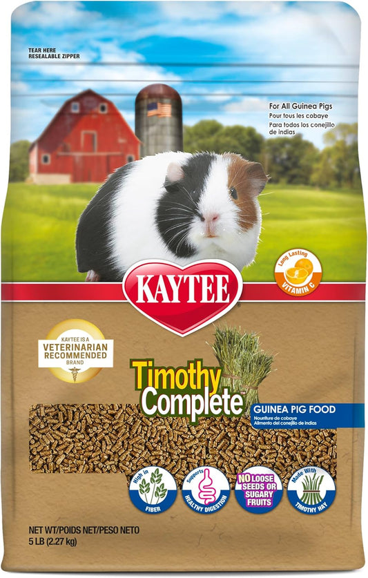 Kaytee Timothy Complete Guinea Pig Food, Made with Timothy Hay, High in Fiber, Supports Dental Health and Digestion, Long-lasting Vitamin C, 5 pounds