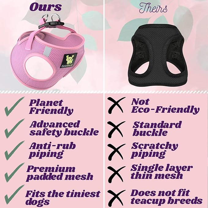 EcoBark Baby Pink Step in Dog Harness - Step in Mesh Dog Harnesses - Safe & Secure Wrap Around Body Halter Vest