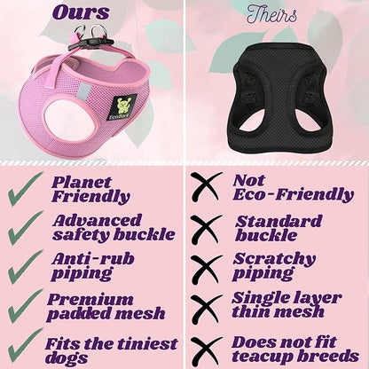 EcoBark Baby Pink Step in Dog Harness - Step in Mesh Dog Harnesses - Safe & Secure Wrap Around Body Halter Vest