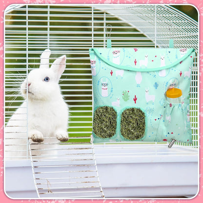 UPINS 2 Pack Hay Bag for Rabbits 2-Hole Hanging Hay Feeder Guinea Pig Hay Bags, Hay Feeder for Rabbits Chinchillas Hamsters Small Pets and Animals