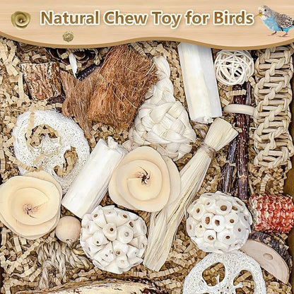 Natural Bird Toy Foraging Parrot Shredding Toys Box Conure Chewing Toys for Cockatiel Lovebird Parakeet Budgie Small-Medium Birds (Nature Color)