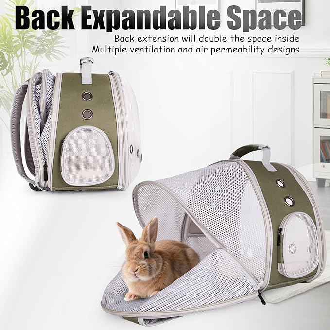 Back Expandable Backpack for Small Animals, Portable Travel Bag Breathable Pet Carrier Cages for Bunny, Guinea Pig, Bearded Dragon, Lizard, Rabbit, Squirrel, Tortoise, Kitten, Sugar Glider