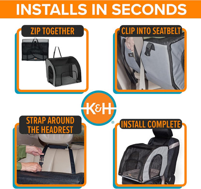 K&H Pet Products Enclosed Dog Car Seat, Travel Safety Carrier for Pets, Dog Travel Car Seat, Soft-Sided Covered Cat Carrier, Washable Pad, Multiple Entrances, Mesh Windows - Medium 24 X 19 X 17in