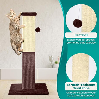 Cat Scratching Post, 32 Inch Cat Scratching Post for Large Cats, Cat Scratcher with Nature Sisal, Cat Scratch Post for Indoor Large Cats and Kitten, Brown