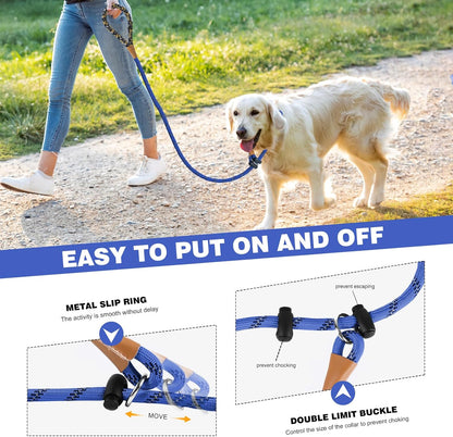 lynxking Slip Lead Dog Leash Reflective, Heavy Duty Comfortable Strong Rope for Large Medium Small Dogs No Pull Pet Training (Blue, Large 1/2in x 6ft-Slip Lead)