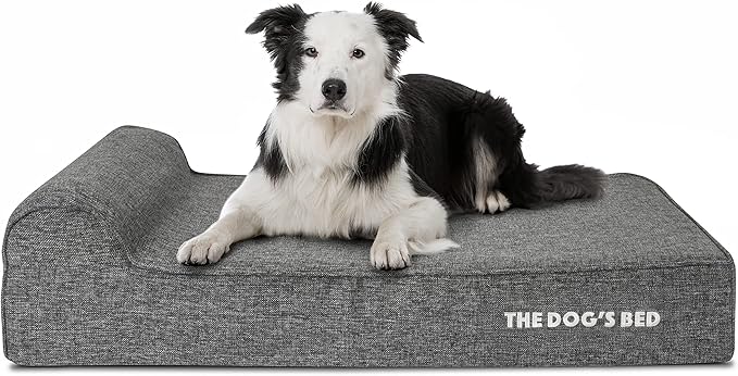 The Dog’s Bed Orthopedic Headrest Dog Bed, Large Grey Linen, Memory Foam, Pain Relief for Arthritis, Hip & Elbow Dysplasia, Post Surgery, Lameness, Waterproof Washable Cover