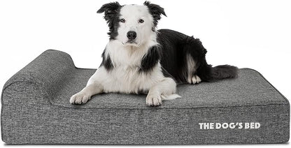 The Dog’s Bed Orthopedic Headrest Dog Bed, Large Grey Linen, Memory Foam, Pain Relief for Arthritis, Hip & Elbow Dysplasia, Post Surgery, Lameness, Waterproof Washable Cover
