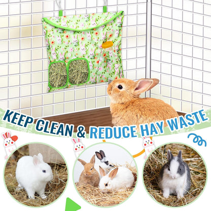UPINS 2 Pack Hay Bag for Rabbits 2-Hole Hanging Hay Feeder Guinea Pig Hay Bags, Hay Feeder for Rabbits Chinchillas Hamsters Small Pets and Animals