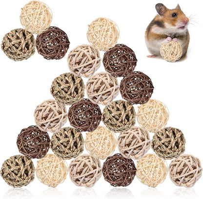 Sosation 24 Packs Guinea Pigs Toys Small Animals Play Balls Chew Gnawing Treats Bunny Toys Hay Grass Balls for Small Animals Entertainment PET Cage Accessories