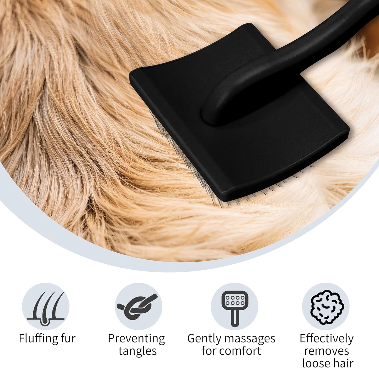 Pet Slicker Brush for Long & Short Hair - Detangling Tool for Dogs & Cats - 135° Angled Stainless Steel Pins, Curved Handle - Gentle Grooming for Small/Medium/Large Breeds (Black)