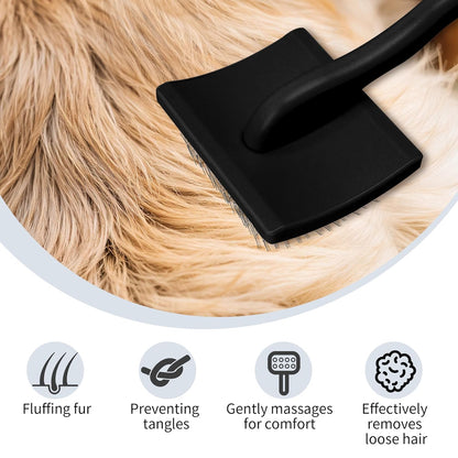 Pet Slicker Brush for Long & Short Hair - Detangling Tool for Dogs & Cats - 135° Angled Stainless Steel Pins, Curved Handle - Gentle Grooming for Small/Medium/Large Breeds (Black)