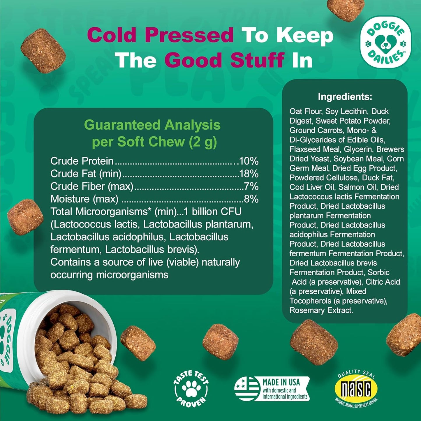 Doggie Dailies Probiotics for Dogs - Advanced Dog Probiotics with Prebiotics - Promotes Digestive Health - Supports Immune System and Overall Health (Duck) 225 Soft Chews