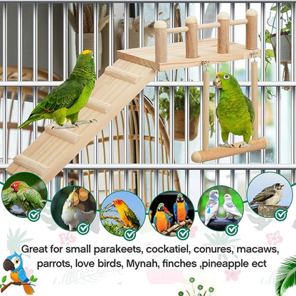 10 Pcs Parrot Swing Toys and Bird Perches Platform with Climbing Ladder Chewing Standing Hanging Parakeet Toys Bird Cage Accessories for Budgerigar Conure Cockatiel
