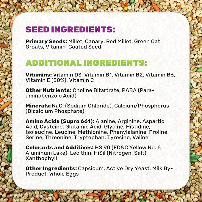 LEACH GRAIN & MILLING CO. Parakeet Food Plus, 5lbs Premium Parakeet Bird Food, Nutrient-Rich Blend, No Waste Bird Seed for Outside Feeders, Birdseed with Vitamins & Minerals, Supports Energy & Growth